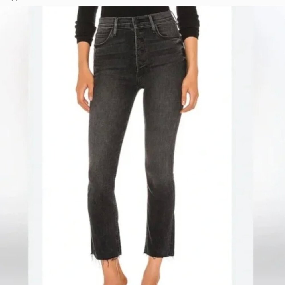 Mother Pixie Dazzler Ankle Fray High-Rise Black gray Skinny Jeans 24